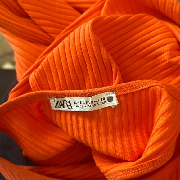 Zara Tangerine Orange Pencil Bodycon ribbed Tank Maxi long dress Size S - Picture 6 of 6